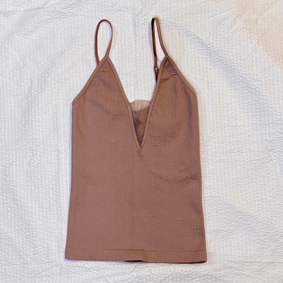 Intimately By Free People Tops - Free People Intimately Ribbed Deep V Tank Camisole Nude Blush Size S/M